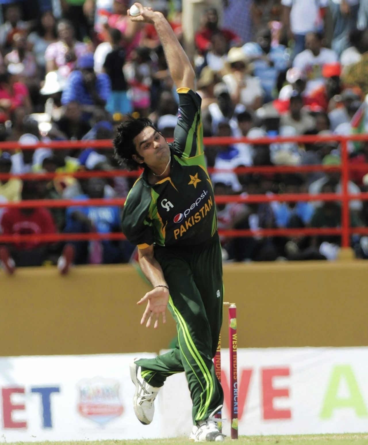 Mohammad Irfan took a wicket in his first over, West Indies v Pakistan, 1st ODI, Providence, July 14, 2013