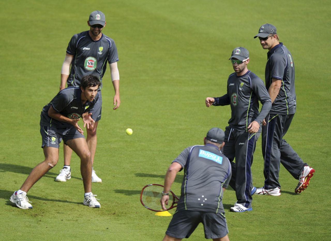 Ashton Agar in the middle of fielding drills, Lord's, July 16, 2013