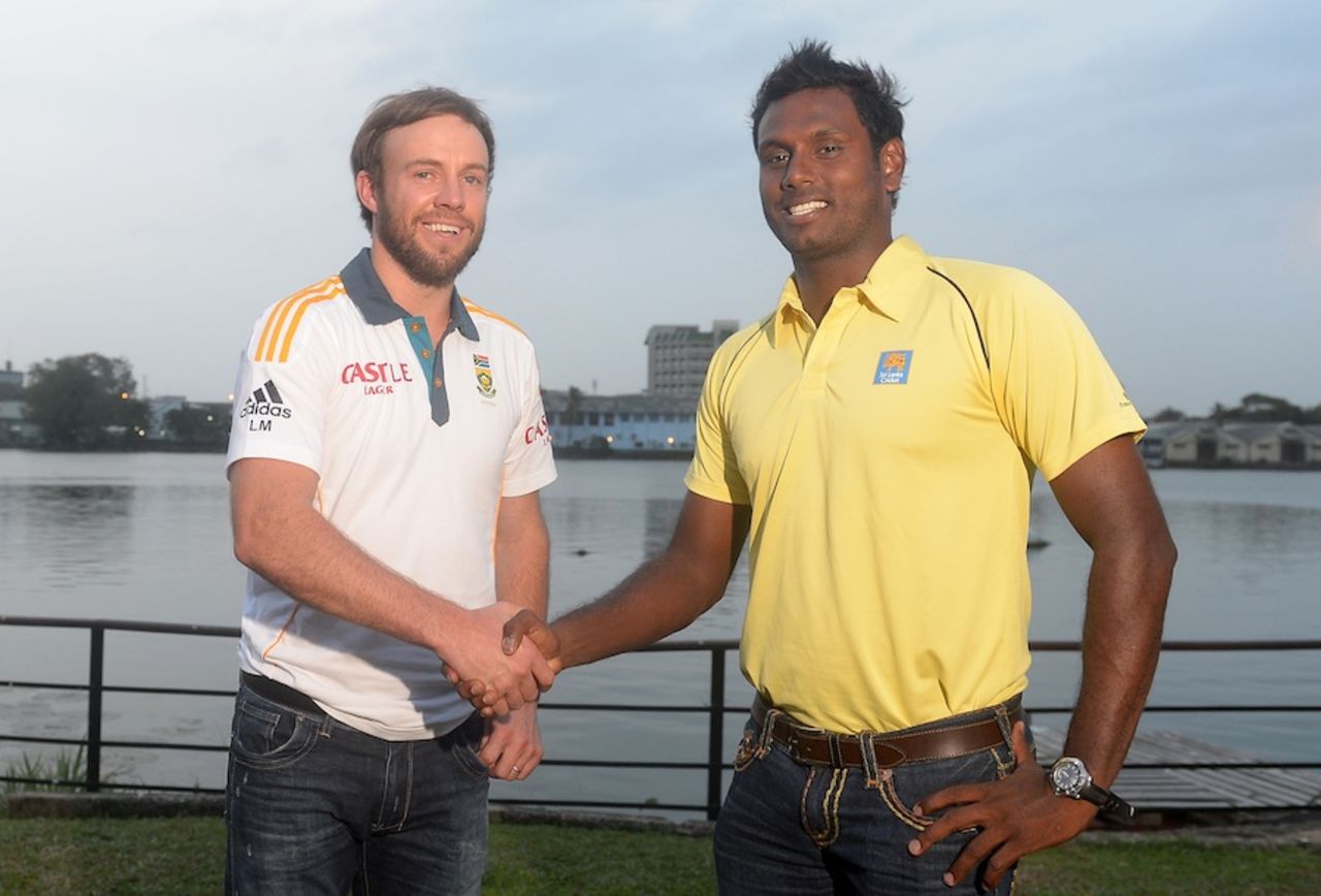 AB de Villiers and Angelo Mathews pose together, Colombo, July 16, 2013