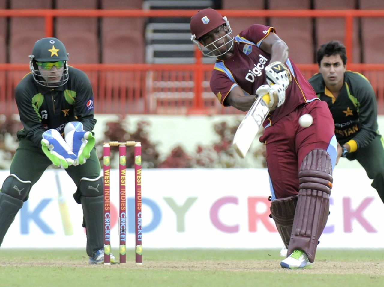 Johnson Charles slams one down the ground, West Indies v Pakistan, 2nd ODI, Providence, July 16, 2013