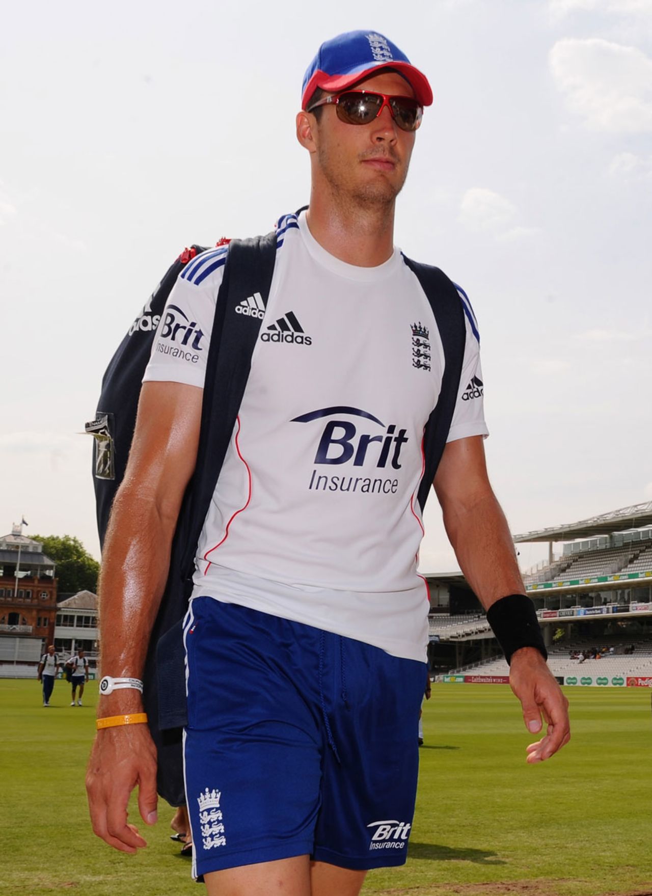 Steven Finn on his way to England nets, Lord's, July 16, 2013