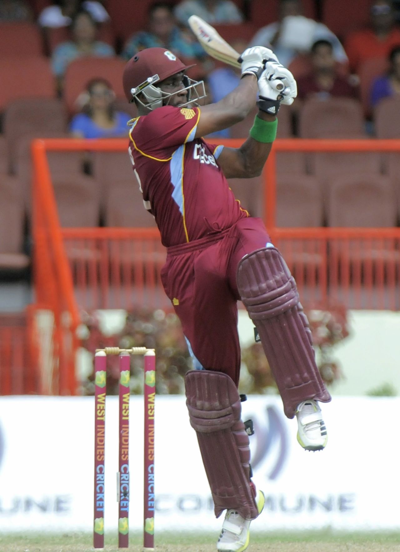 Dwayne Bravo pulls on one leg, West Indies v Pakistan, 2nd ODI, Providence, July 16, 2013