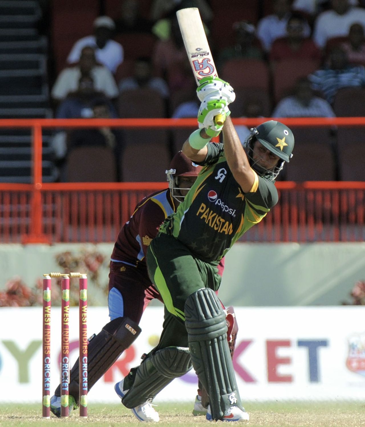 Nasir Jamshed drives through the leg side, West Indies v Pakistan, 2nd ODI, Providence, July 16, 2013