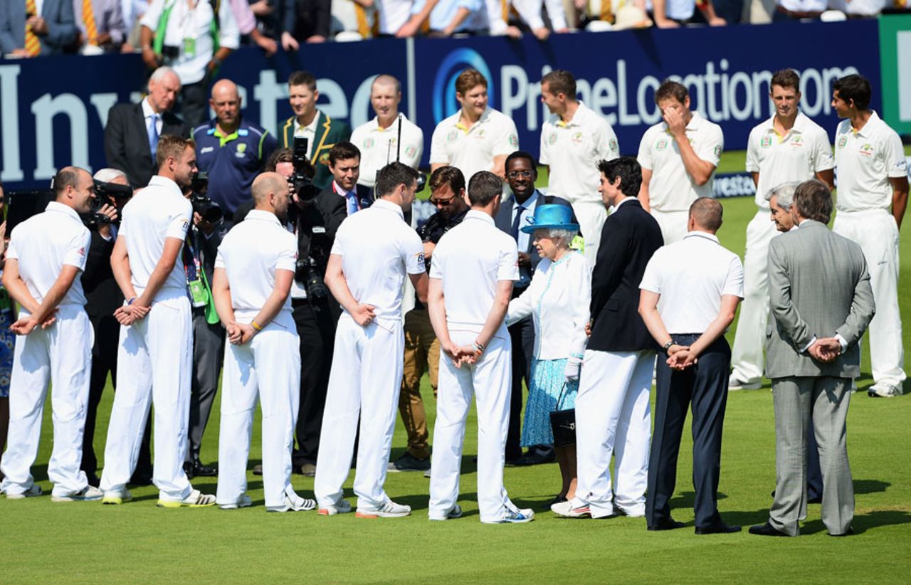 Her Majesty The Queen is presented to the players before the start of play, England v Australia, 2nd Investec Ashes Test, Lord's, 1st day, July 18, 2013