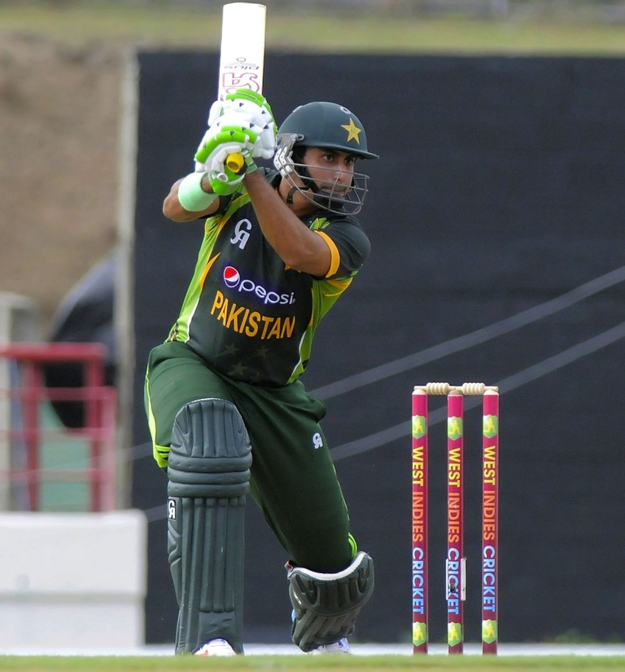 Nasir Jamshed drives through cover, West Indies v Pakistan, 3rd ODI, St Lucia, July 19, 2013