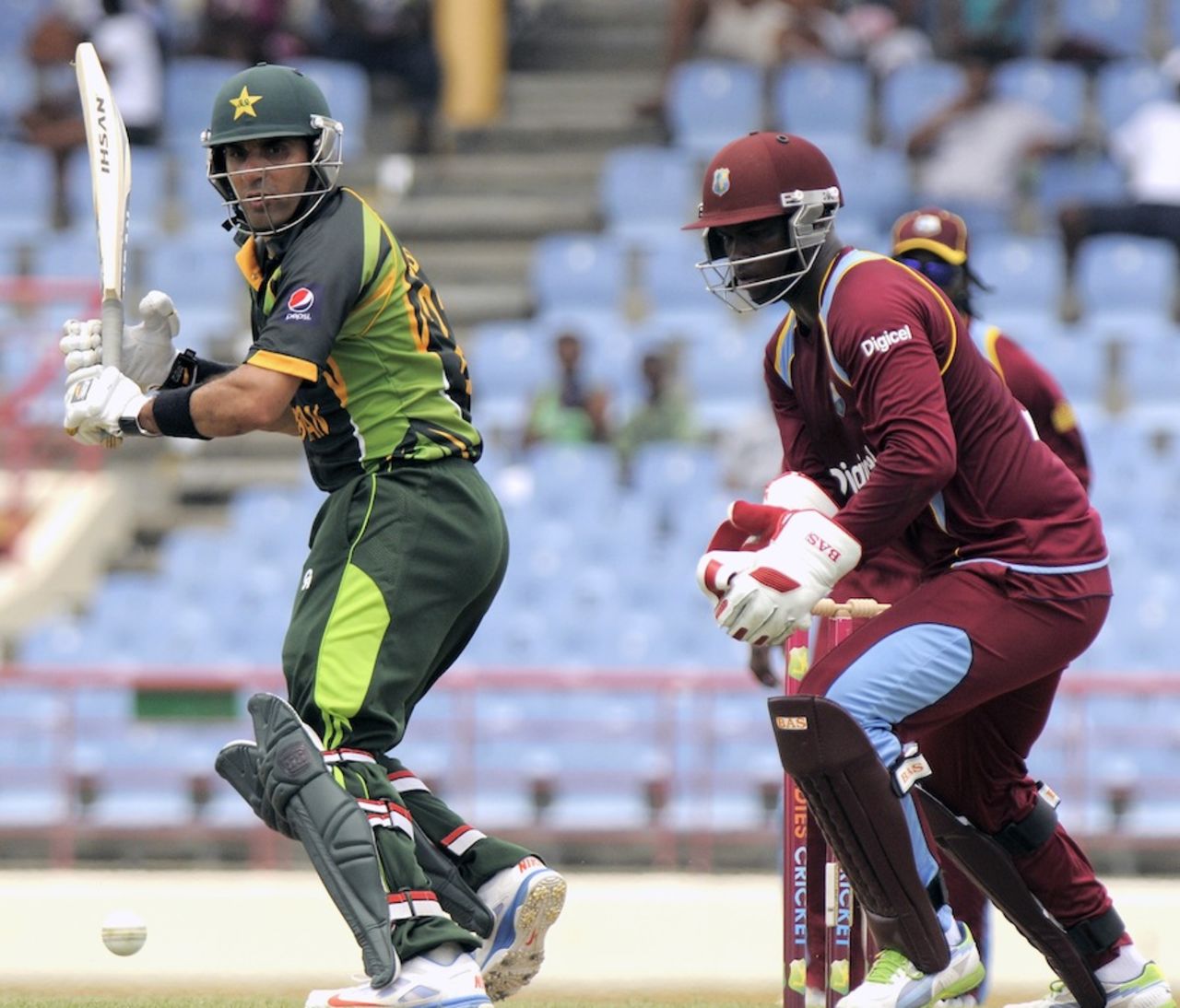 Misbah-ul-Haq nudges one to leg side, West Indies v Pakistan, 3rd ODI, St Lucia, July 19, 2013