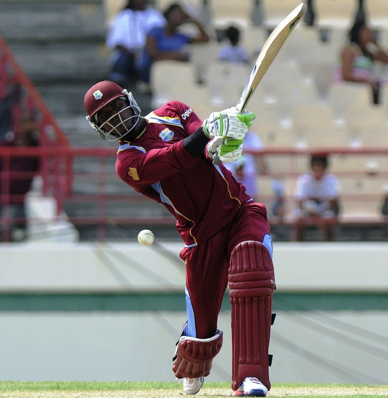 Marlon Samuels goes for a firm drive, West Indies v Pakistan, 3rd ODI, St Lucia, July 19, 2013