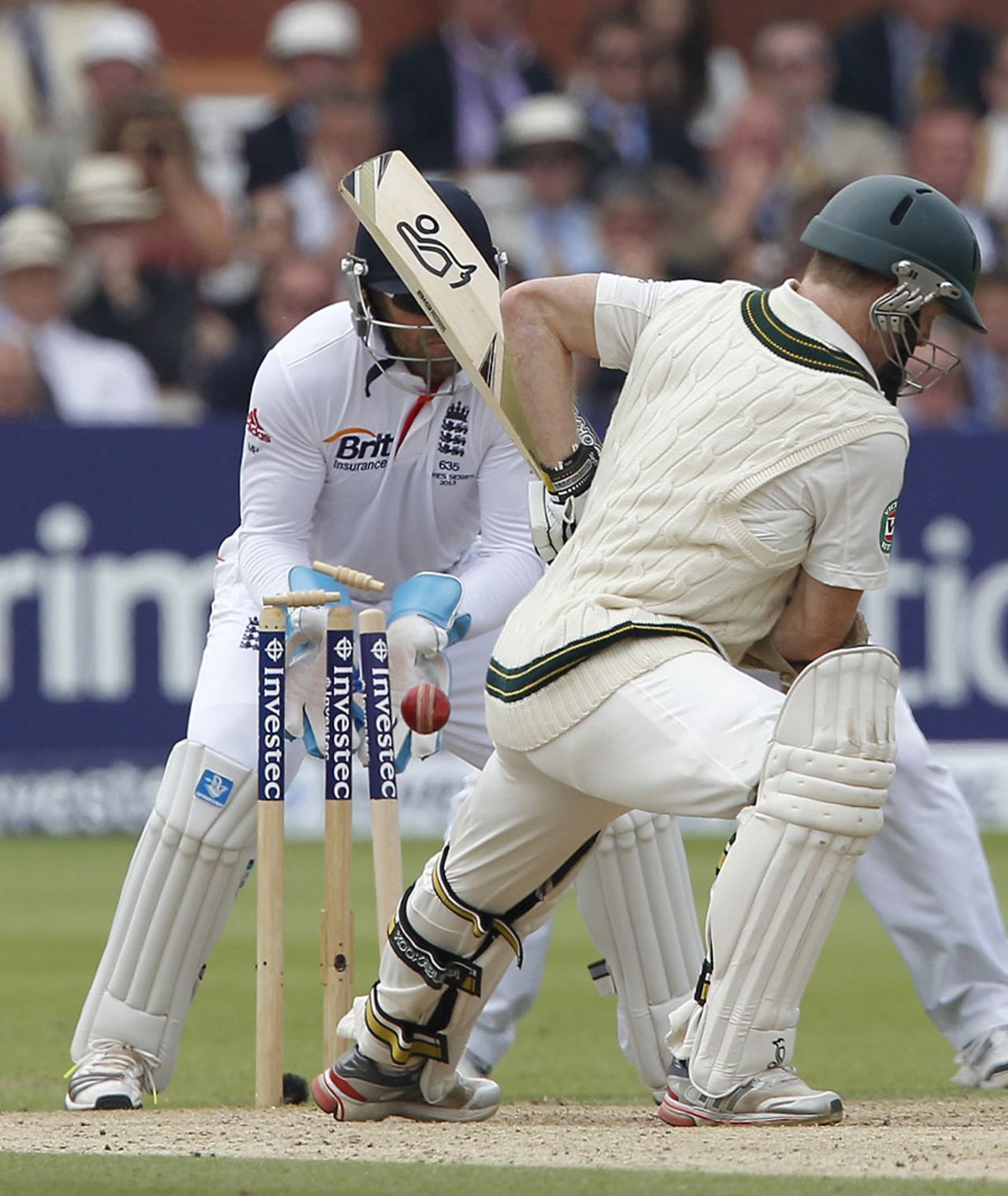 Chris Rogers loses his off stump, England v Australia, 2nd Investec Test, Lord's, 4th day, July 21, 2013