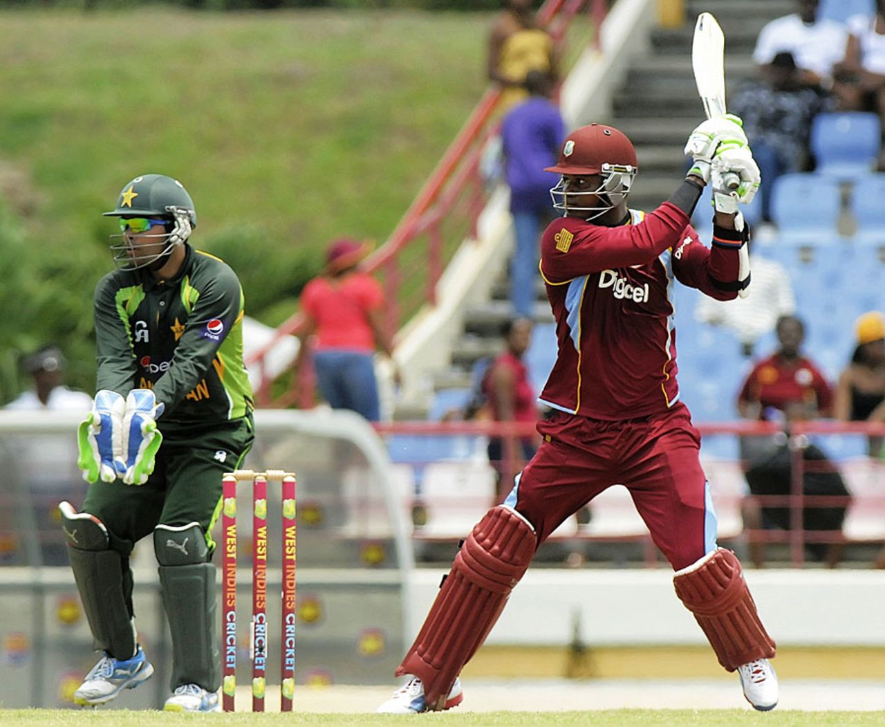 Marlon Samuels goes for the cut, West Indies v Pakistan, 4th ODI, St Lucia, July 21, 2013