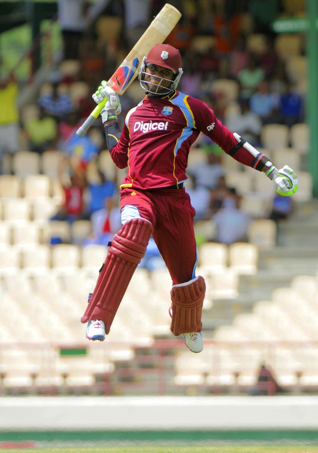 Marlon Samuels is ecstatic after getting to his century, West Indies v Pakistan, 4th ODI, St Lucia, July 21, 2013