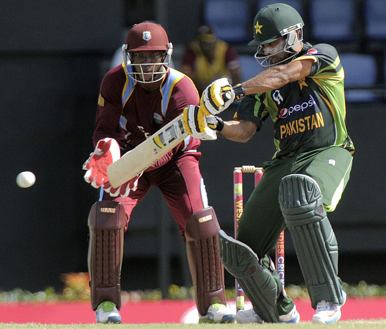 Mohammad Hafeez cuts during his 59, West Indies v Pakistan, 4th ODI, St Lucia, July 21, 2013