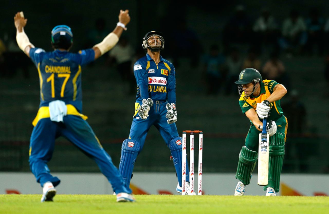 Faf du Plessis was caught behind, Sri Lanka v South Africa, 2nd ODI, Colombo, July 23, 2013