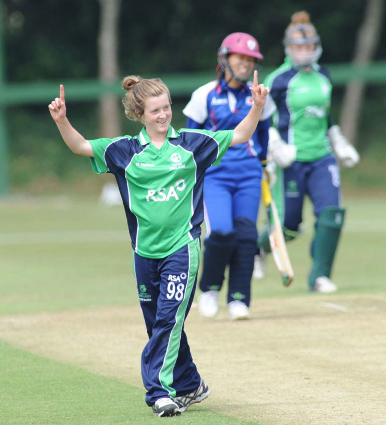 Lucy O'Reilly celebrates a wicket, Ireland women v Japan women, ICC Women's World T20 Qualifiers, Group B, Dublin, July 23, 2013