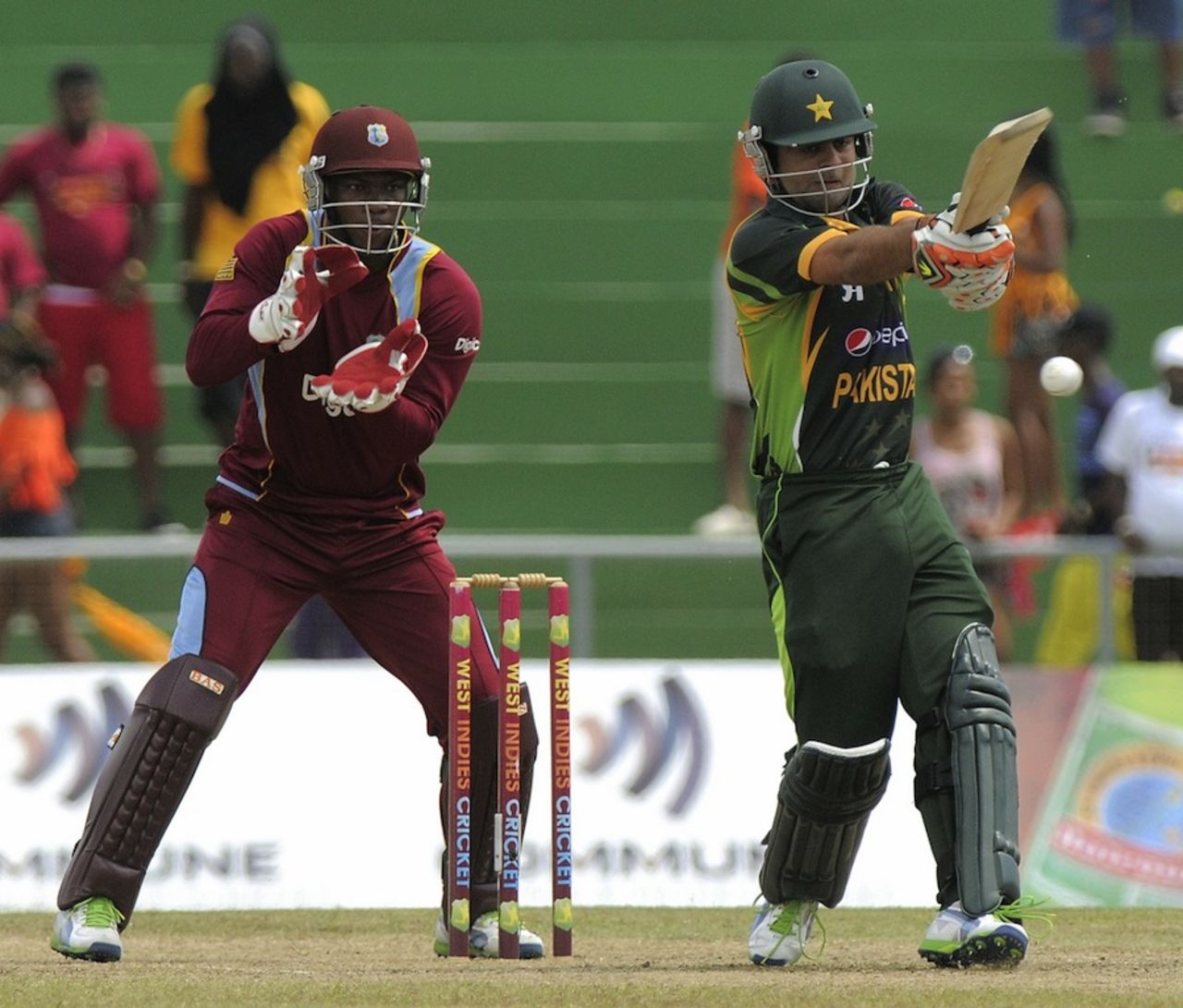 Ahmed Shehzad pulls one off the front foot, West Indies v Pakistan, 2nd T20I, St Vincent, July 28, 2013