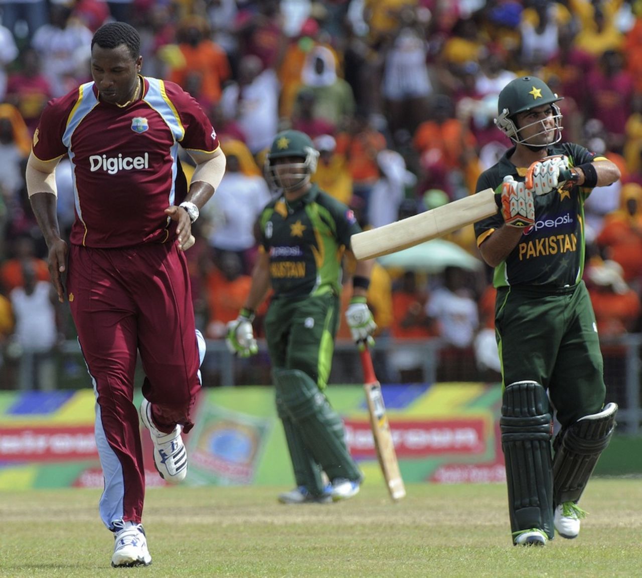 Kieron Pollard celebrates Ahmed Shehzad's wicket, West Indies v Pakistan, 2nd T20I, St Vincent, July 28, 2013