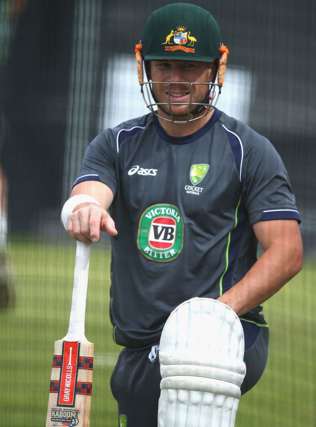David Warner prepares to bat in the nets, Old Trafford, Manchester, July 30, 2013