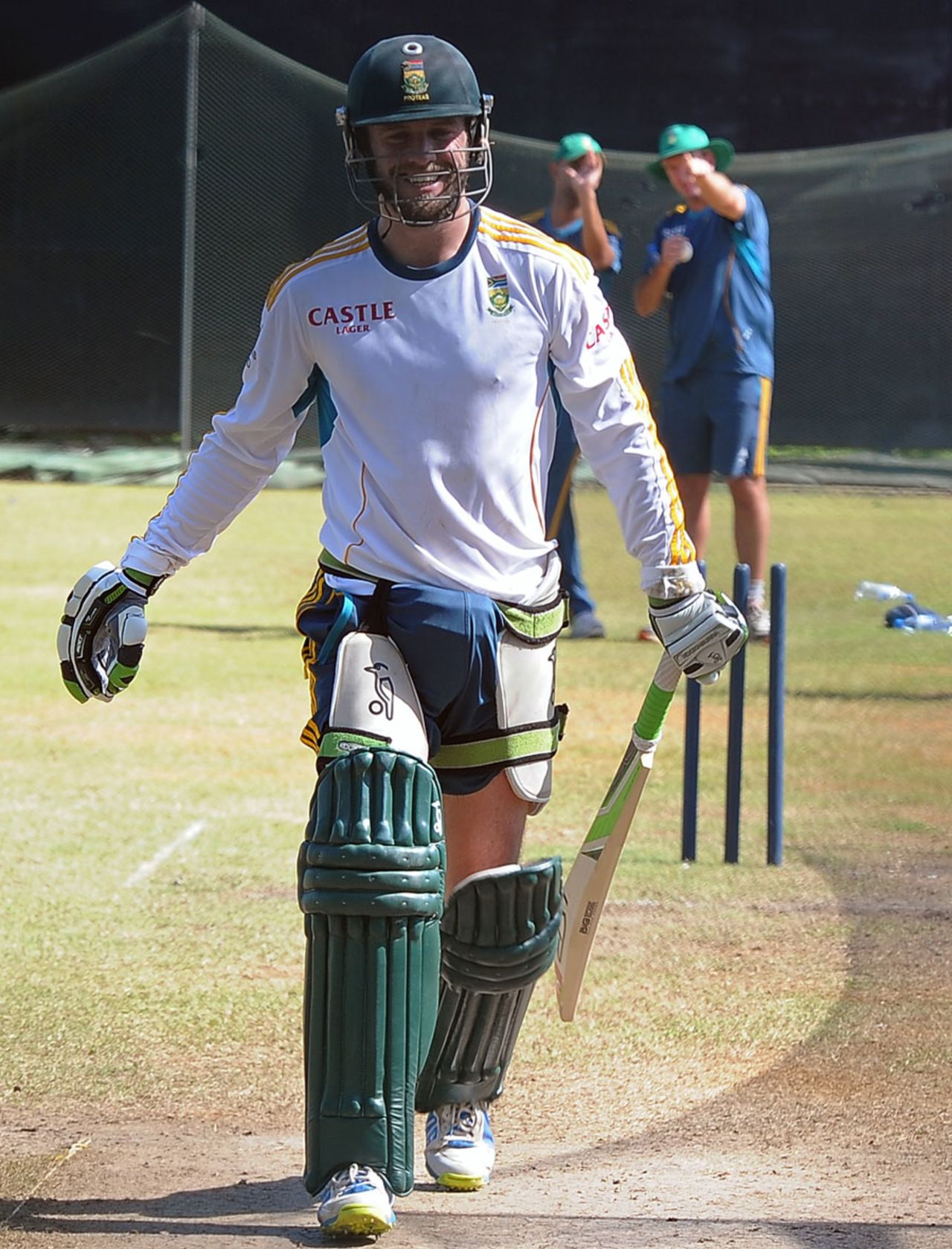 AB de Villiers smiles during a nets session, Colombo, July 30, 2013