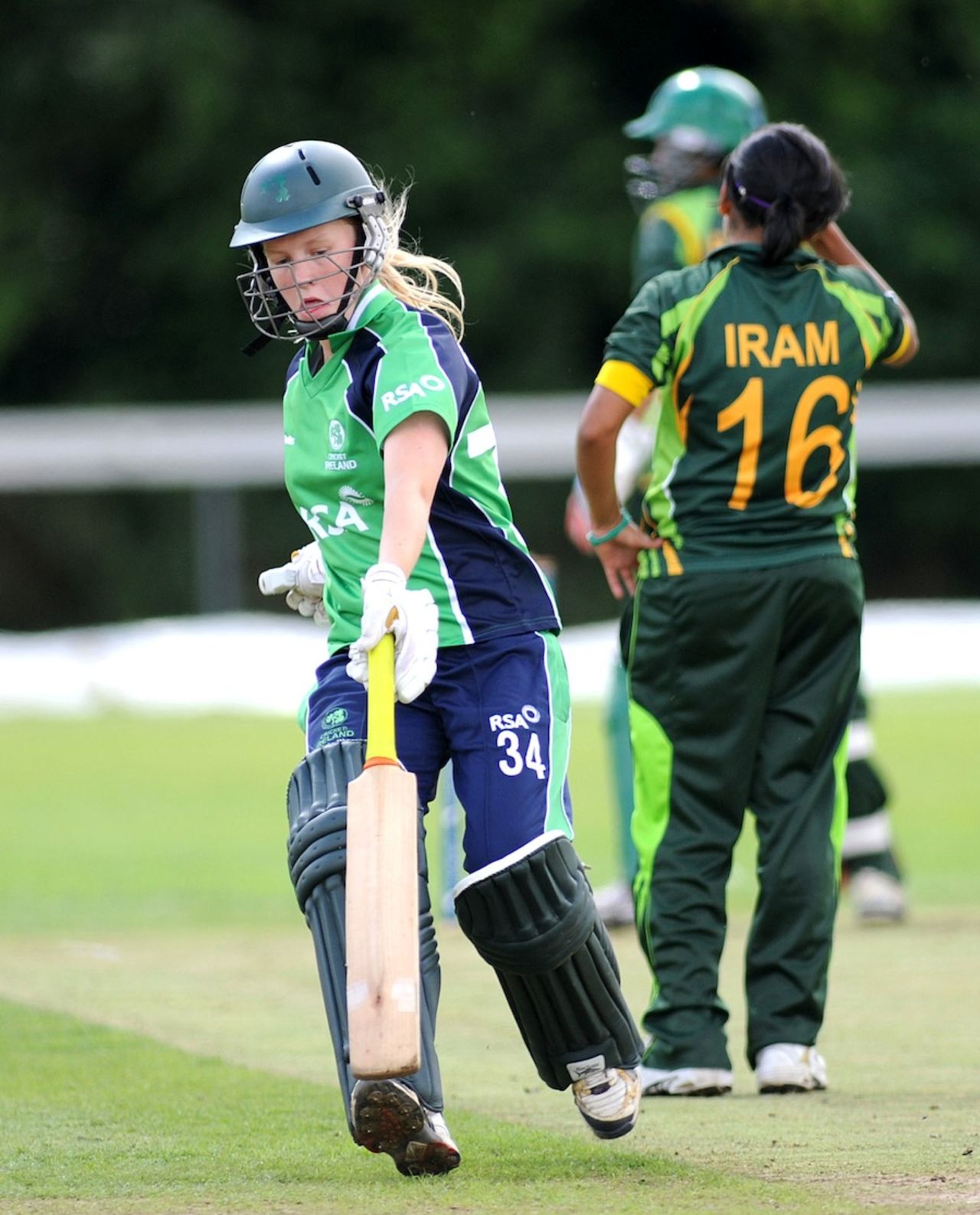 Kim Garth during her unbeaten knock of 38, Ireland Women v Pakistan Women, ICC Women's World Twenty20 Qualifiers, 1st semi-final, Dublin, July 29, 2013