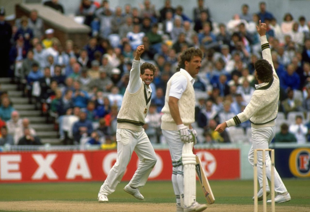 Ian Botham was one of Terry Alderman's five victims in the second innings, England v Australia, 4th Test, Old Trafford, 4th day, July 31, 1989