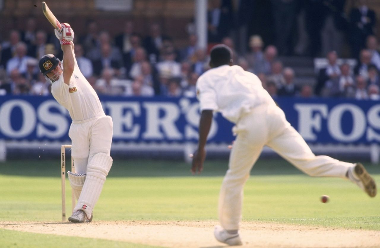 Michael Slater drives Chris Lewis down the ground, England v Australia, 2nd Test, Lord's, 2nd day, June 18, 1993 