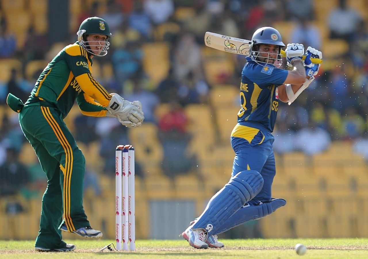 Tillakaratne Dilshan cuts the ball square, Sri Lanka v South Africa, 5th ODI, Colombo, July 31, 2013