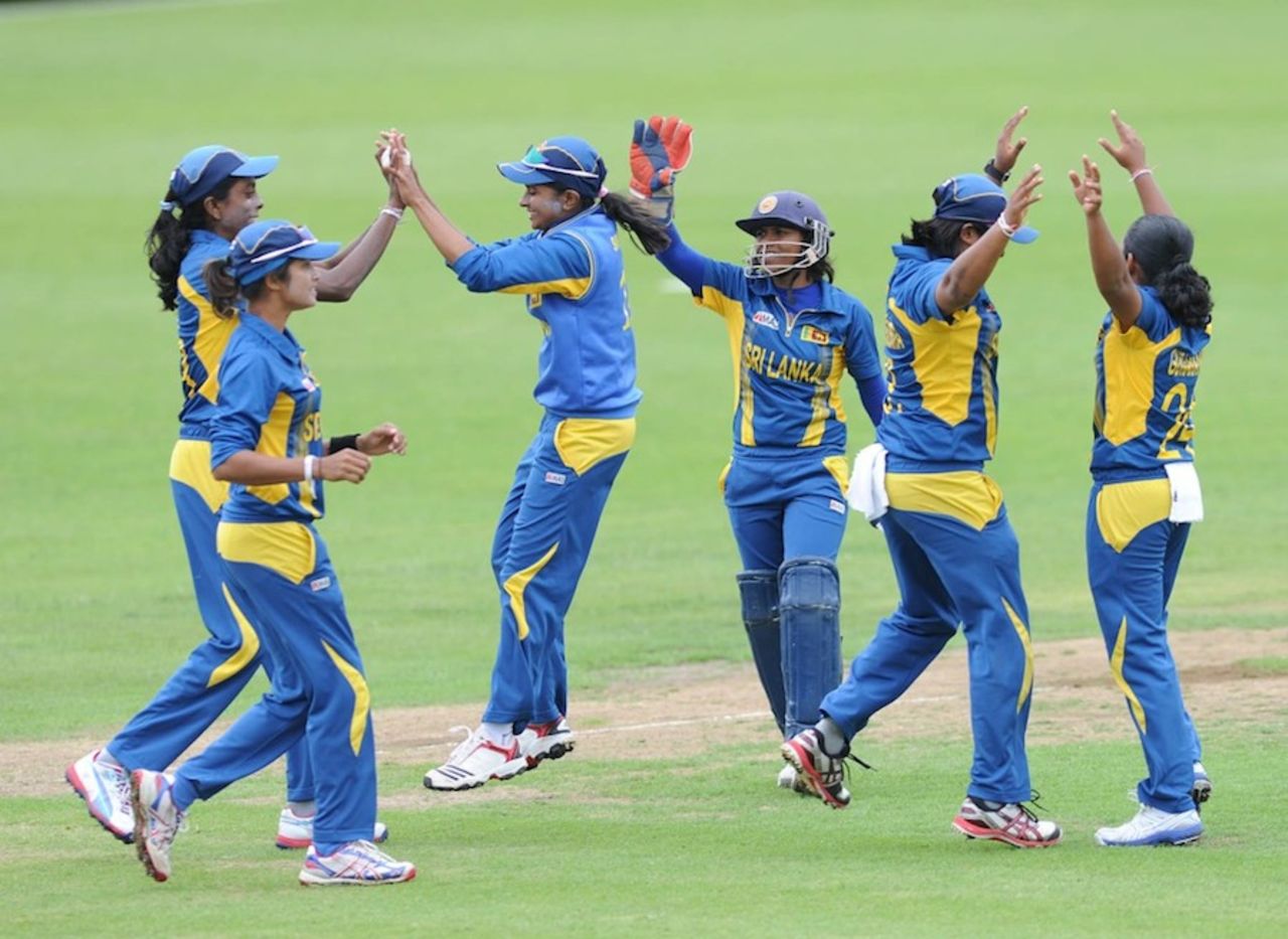 Sri Lanka players celebrate a wicket, Pakistan Women v Sri Lanka Women, ICC Women's World Twenty20 Qualifier, final, Dublin, July 31, 2013