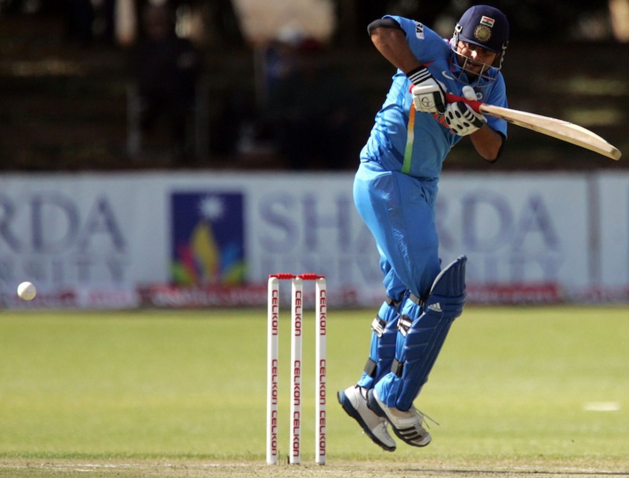 Suresh Raina plays the ball down on the leg side, Zimbabwe v India, 4th ODI, Bulawayo, August 1, 2013