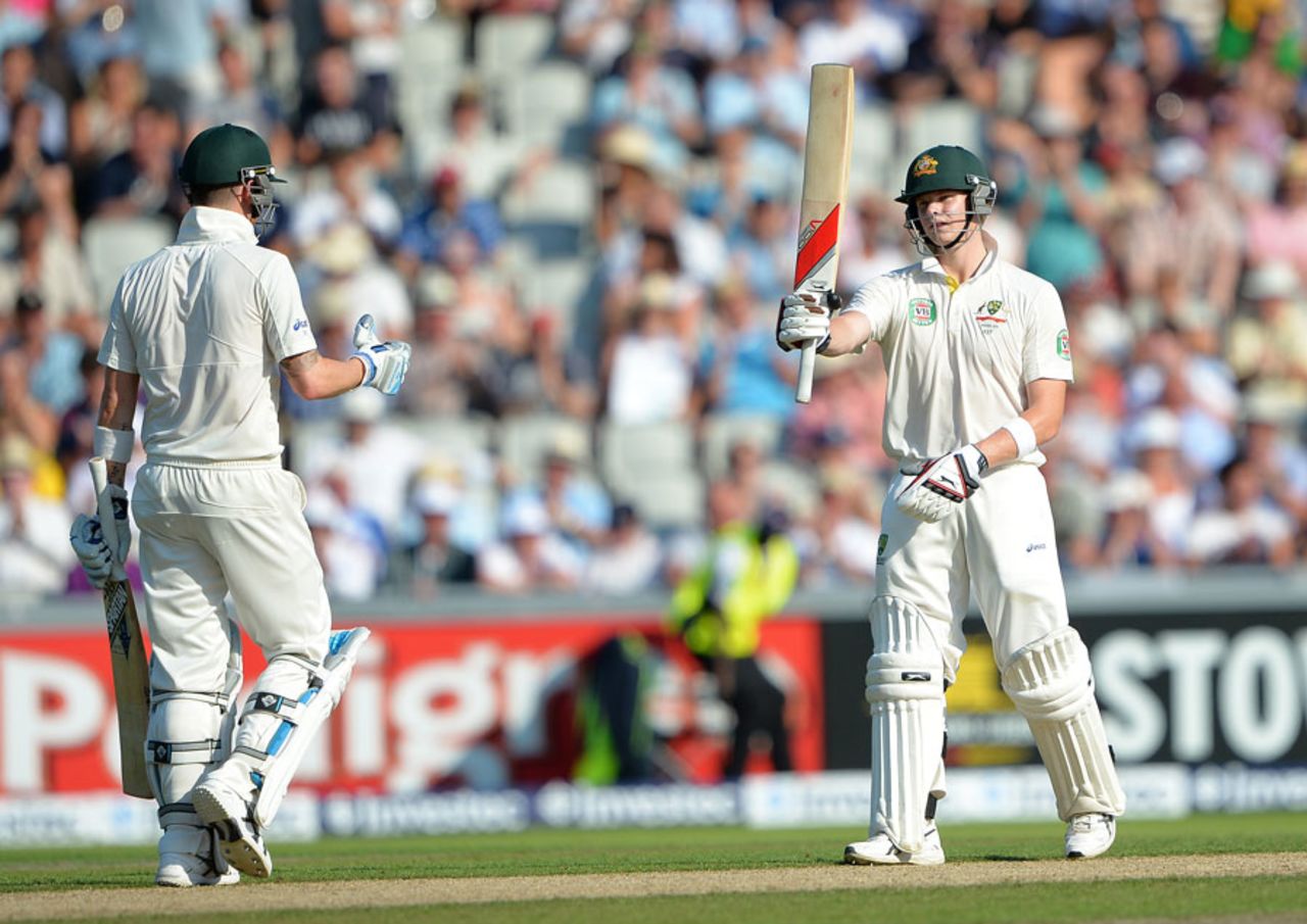 Steve Smith acknowledges his fifty, England v Australia, 3rd Investec Test, Old Trafford, 1st day, August 1, 2013