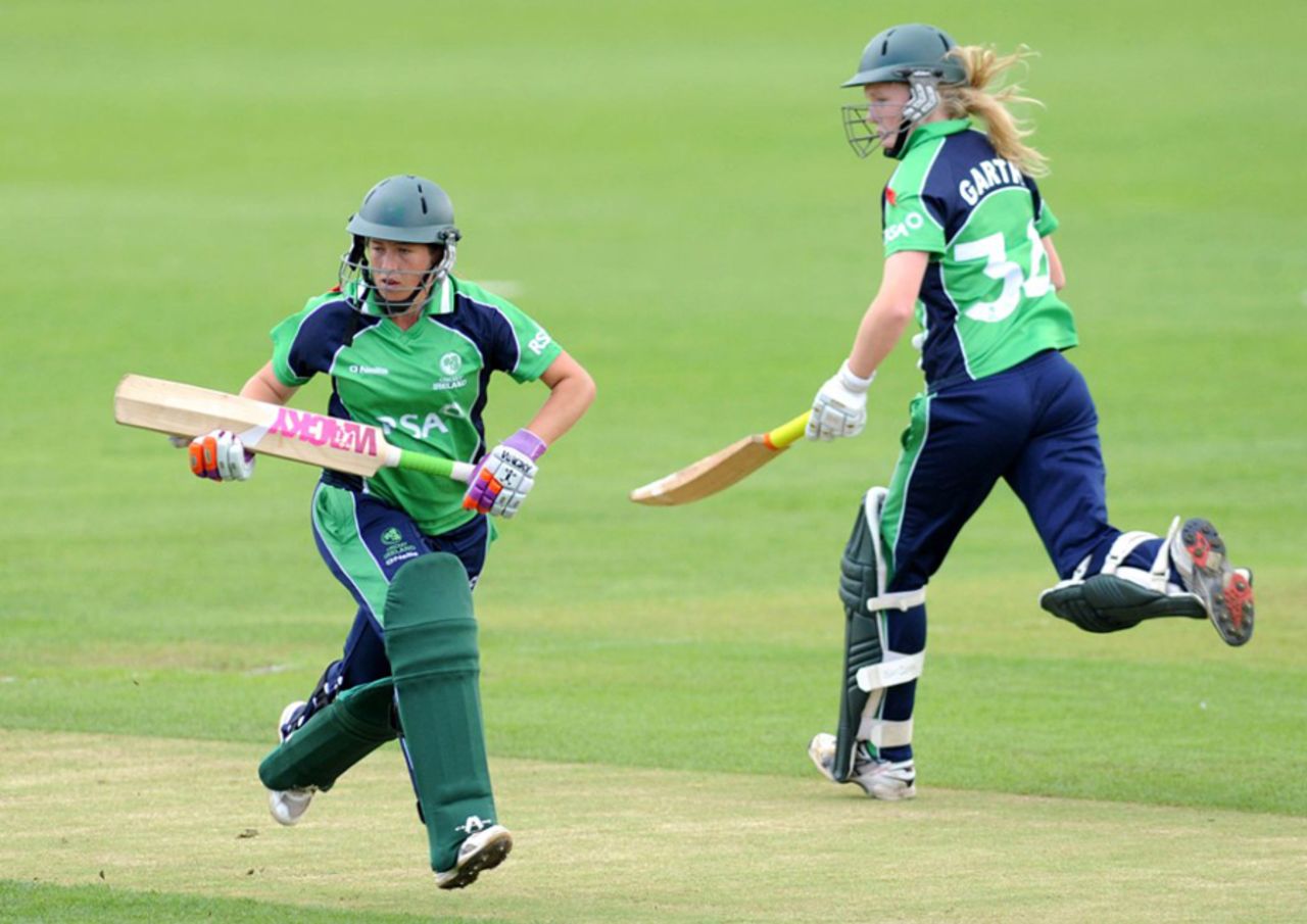 Isobel Joyce and Kim Garth were involved in a crucial 80-run stand, Ireland v Netherlands, ICC Women's World Twenty20 Qualifier, third-place playoff, Dublin, August 1, 2013