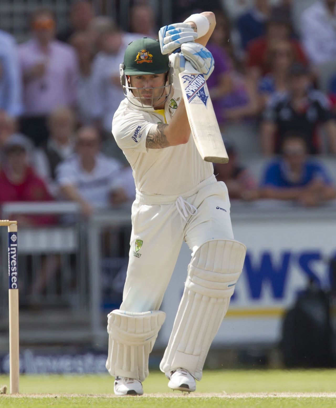 Michael Clarke drives the ball down the ground, England v Australia, 3rd Investec Test, Old Trafford, 2nd day, August 2, 2013