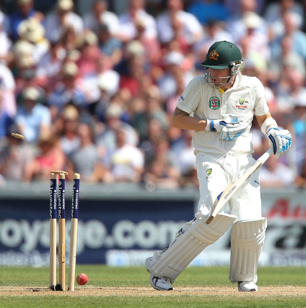 Michael Clarke bottom edged into his stumps for 187, England v Australia, 3rd Investec Test, Old Trafford, 2nd day, August 2, 2013