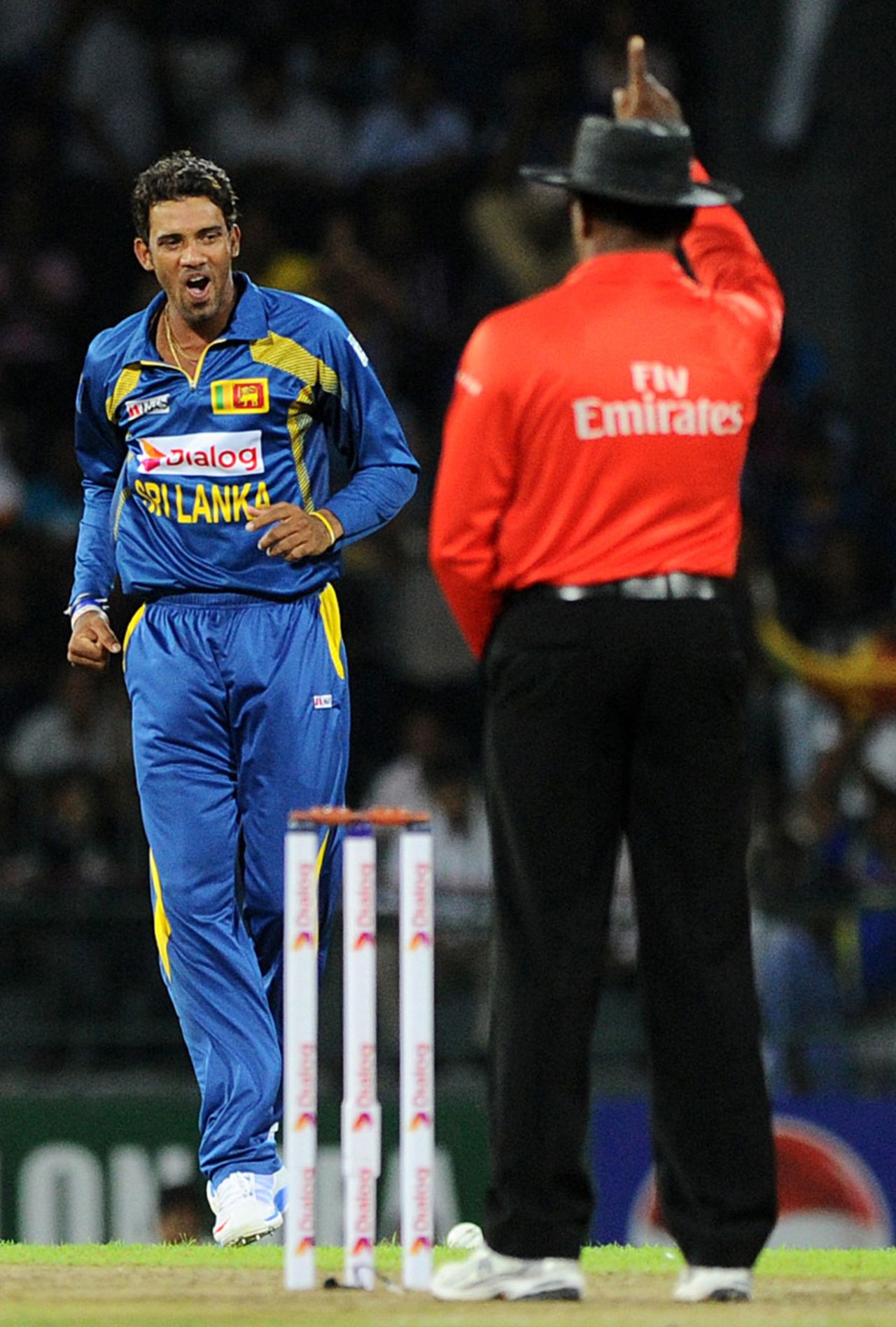 Sachithra Senanayake exults after getting a wicket, Sri Lanka v South Africa, 1st T20, Colombo, August 2, 2013