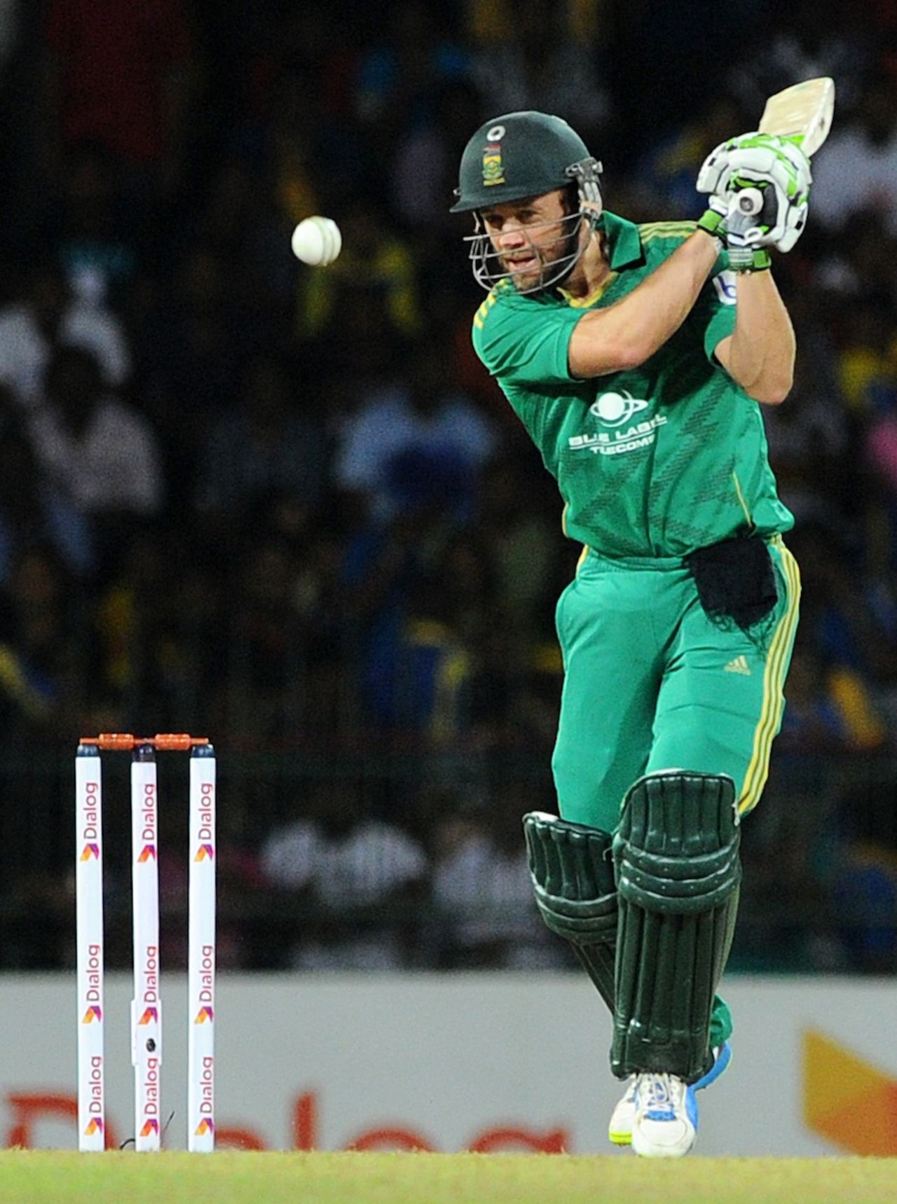 AB de Villiers punches one down the ground, Sri Lanka v South Africa, 1st T20, Colombo, August 2, 2013