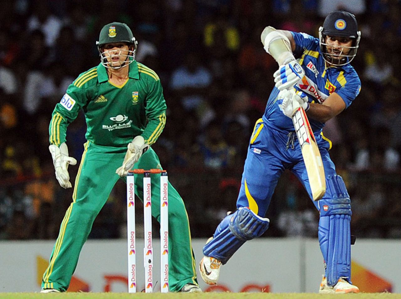 Kumar Sangakkara steers the ball to the leg side, Sri Lanka v South Africa, 1st T20, Colombo, August 2, 2013