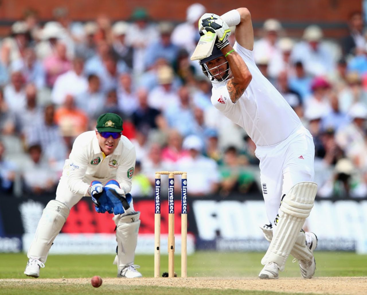Kevin Pietersen plays an elegant cover drive, England v Australia, 3rd Investec Test, Old Trafford, 3rd day, August 3, 2013