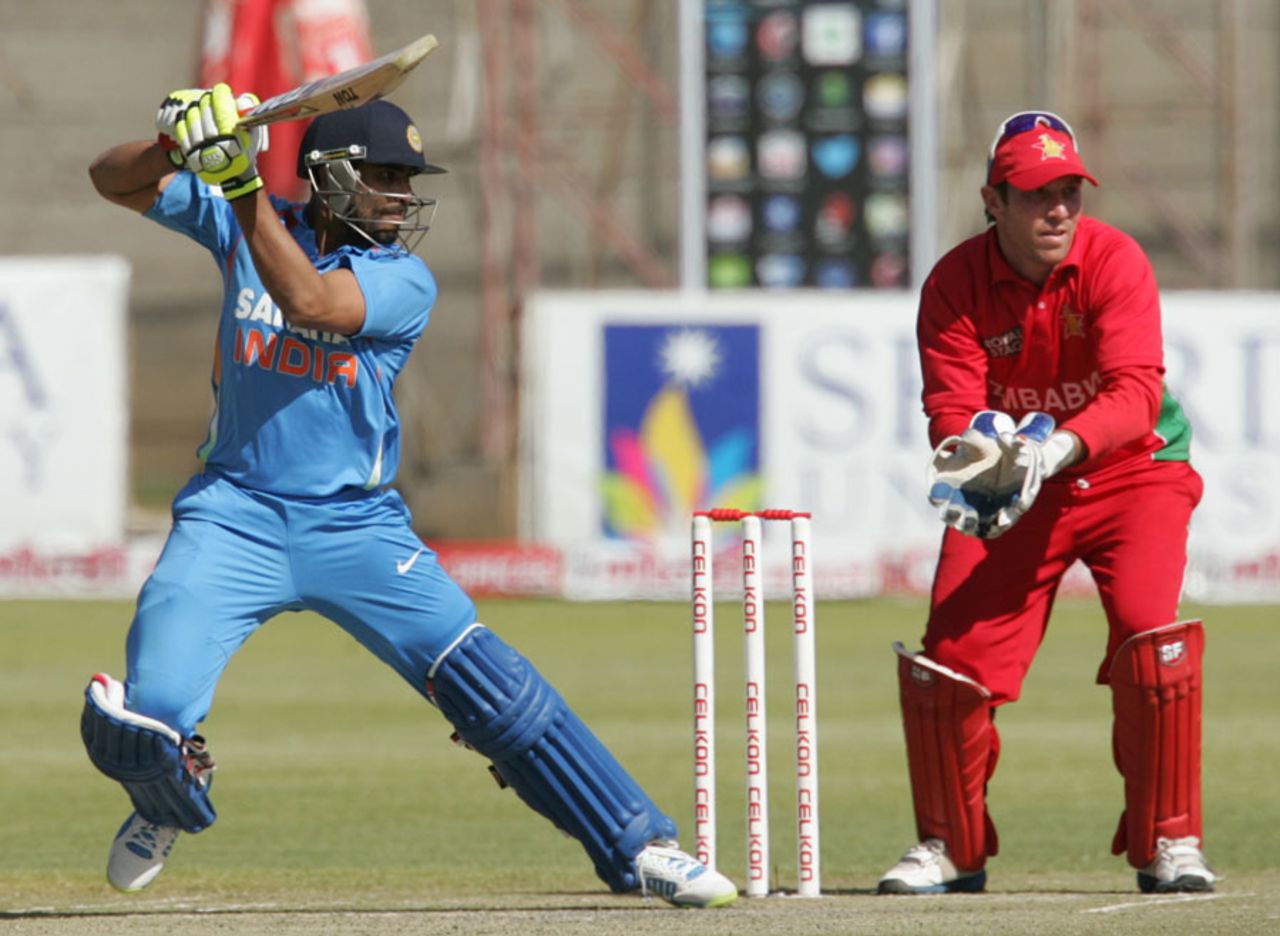 Ravindra Jadeja cuts the ball, Zimbabwe v India, 5th ODI, Bulawayo, August 3, 2013