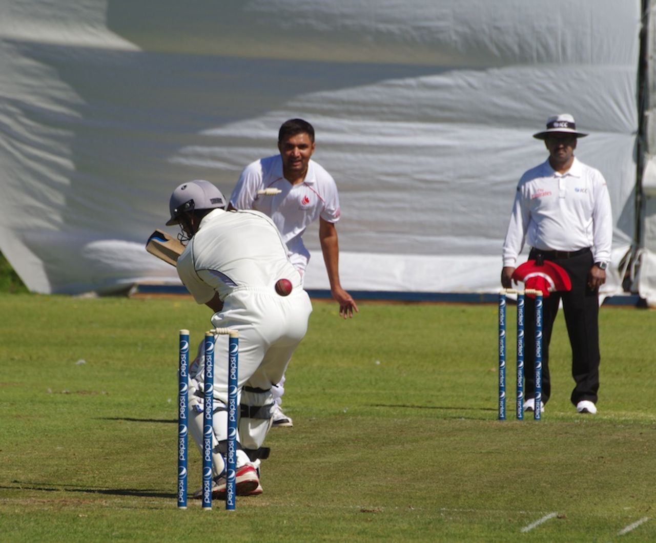 Mohammad Azam is bowled by Harvir Baidwan, Canada v United Arab Emirates, ICC Intercontinental Cup, 3rd day, August 3, 2013