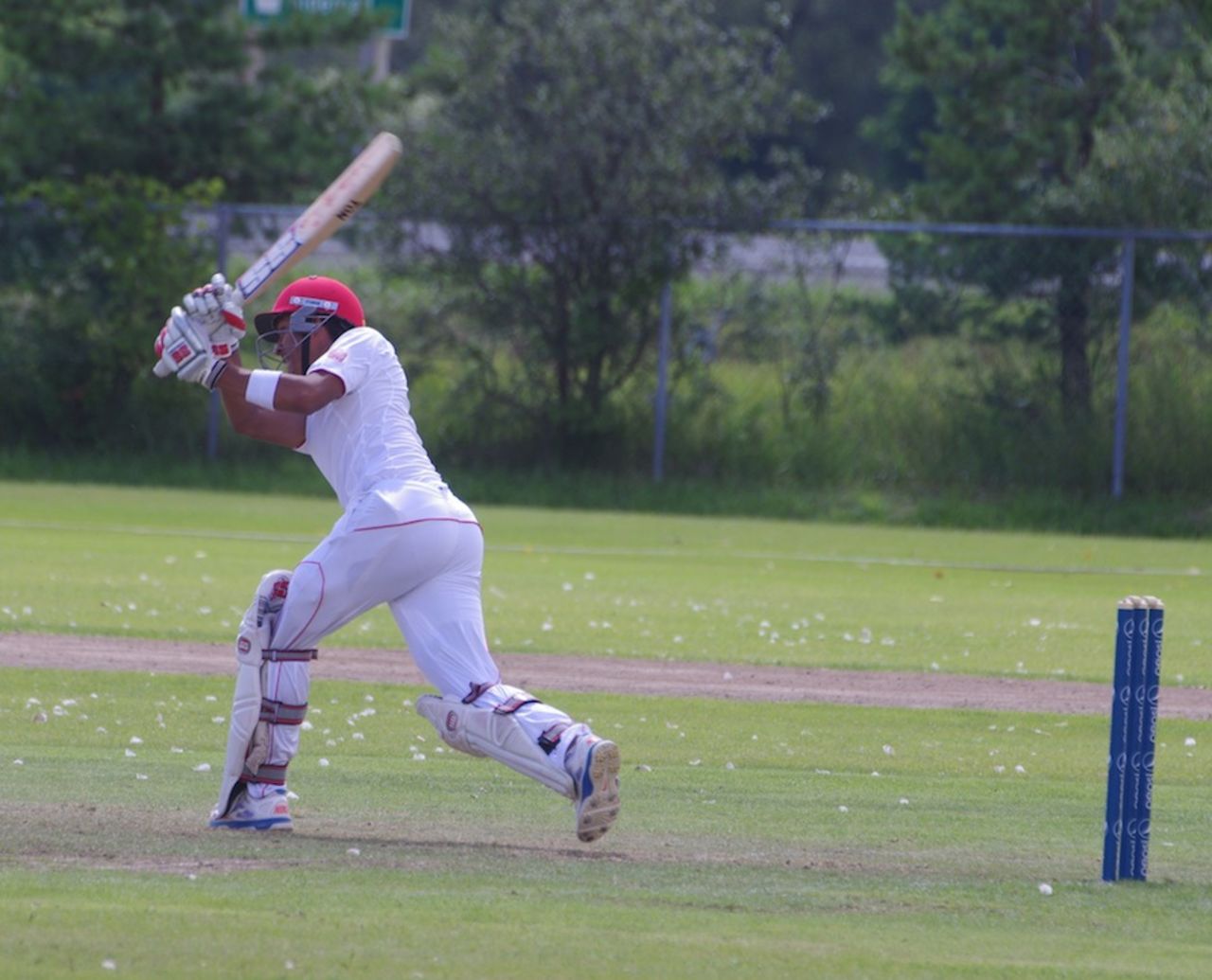 Nitish Kumar drives during his hundred, Canada v United Arab Emirates, ICC Intercontinental Cup, 3rd day, August 3, 2013