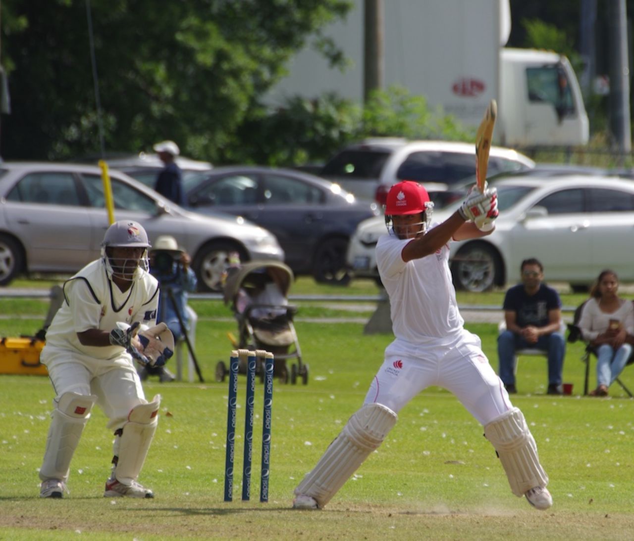 Nitish Kumar cuts off the back foot, Canada v United Arab Emirates, ICC Intercontinental Cup, 3rd day, King City, August 3, 2013
