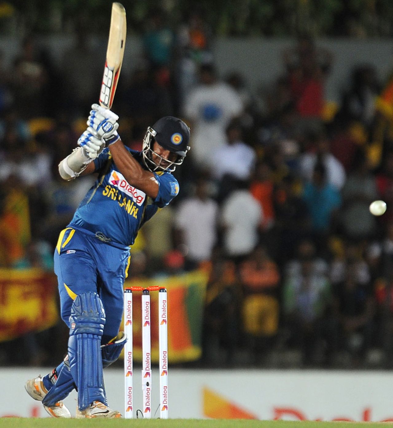 Kumar Sangakkara slams the ball through the covers, Sri Lanka v South Africa, 2nd T20I, Hambantota, August 4, 2013