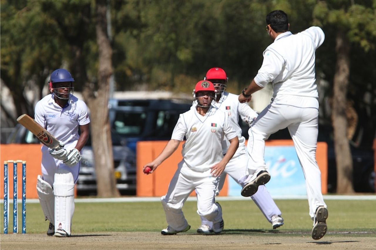 Afghanistan players celebrate the wicket of Pikky Ya France, Namibia v Afghanistan, ICC Intercontinental Cup, 1st day, Windhoek, August 4, 2013