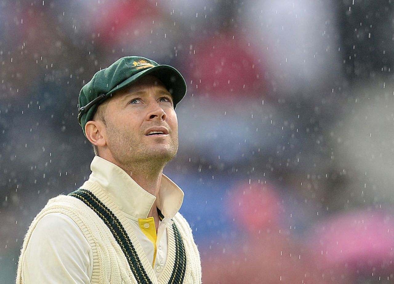 Michael Clarke watches the rain fall, England v Australia, 3rd Investec Test, Old Trafford, 5th day, August 5, 2013