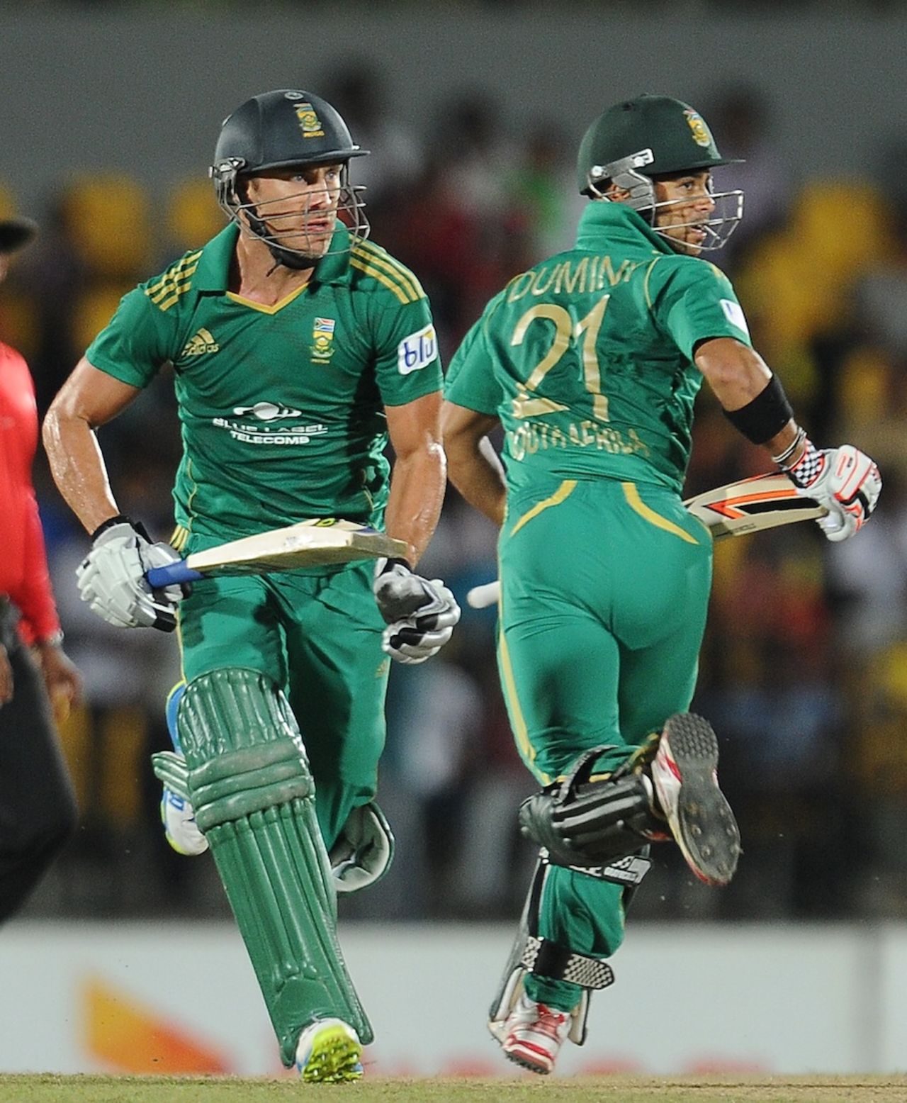 Faf du Plessis and JP Duminy during their 112-run stand, Sri Lanka v South Africa, 3rd Twenty20, Hambantota, August 6, 2013