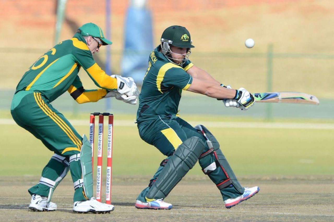 Aaron Finch cuts the ball, South Africa A v Australia A, tri-series, Pretoria, August 6, 2013