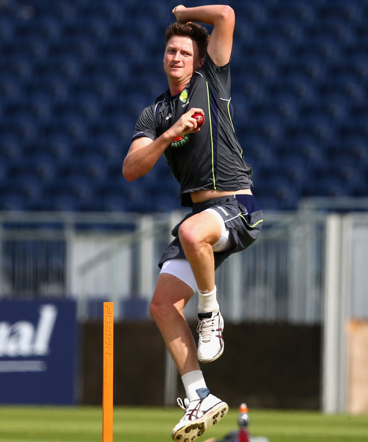 Jackson Bird bowls during a nets session, Chester-le-Street, August 7, 2013