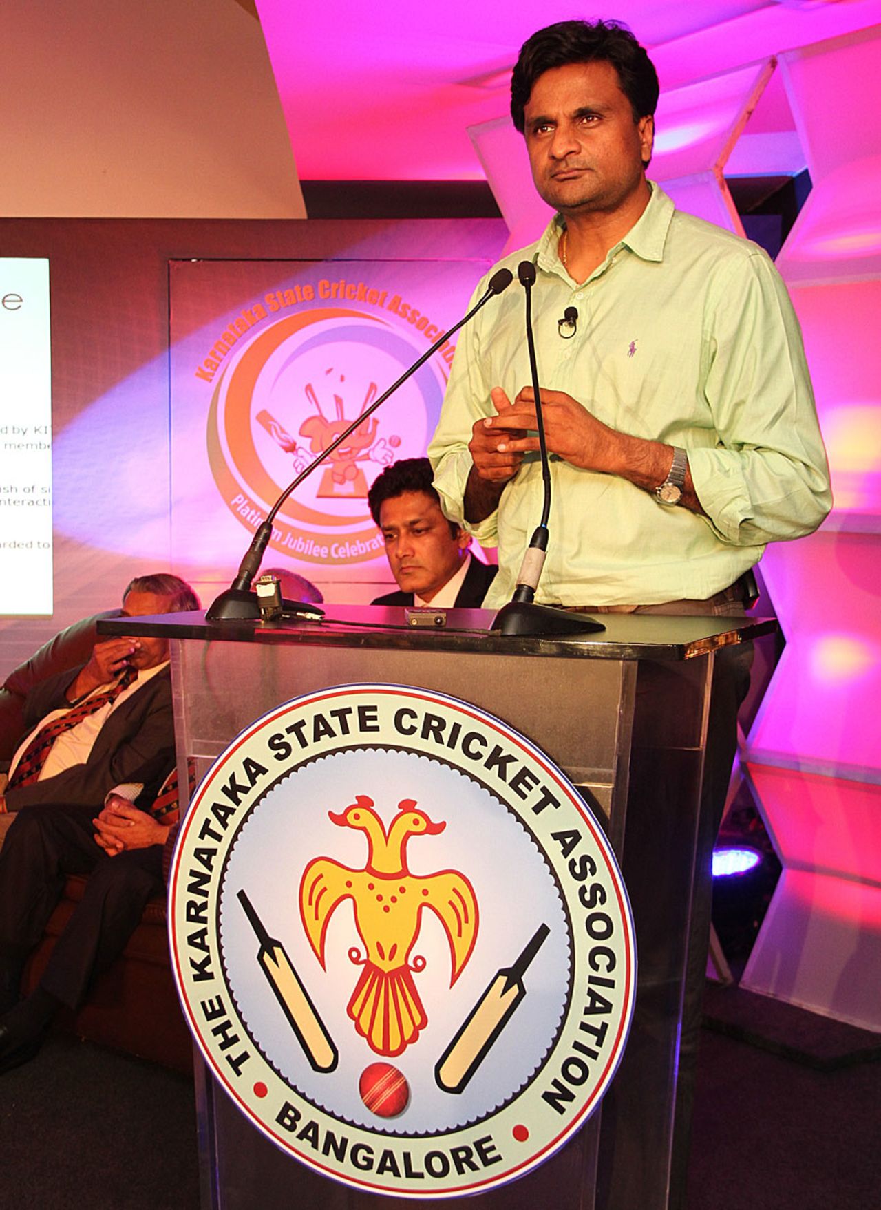Javagal Srinath speaks at the launch of the KSCA platinum jubilee celebrations, Bangalore, August 7, 2013