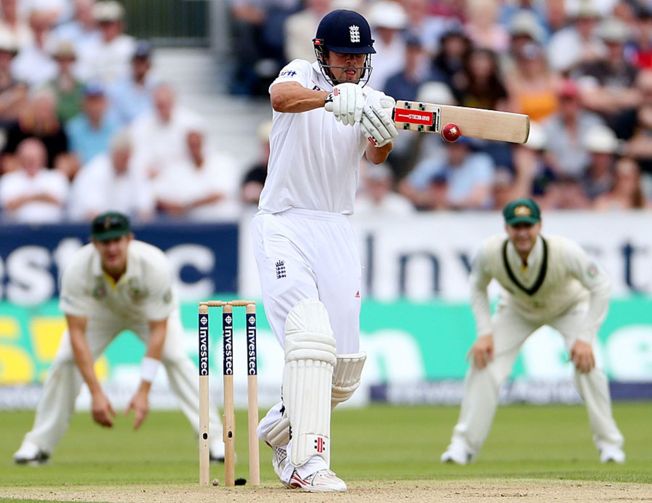 Alastair Cook goes for the pull, England v Australia, 4th Investec Ashes Test, Chester-le-Street, 1st day, August 9, 2013
