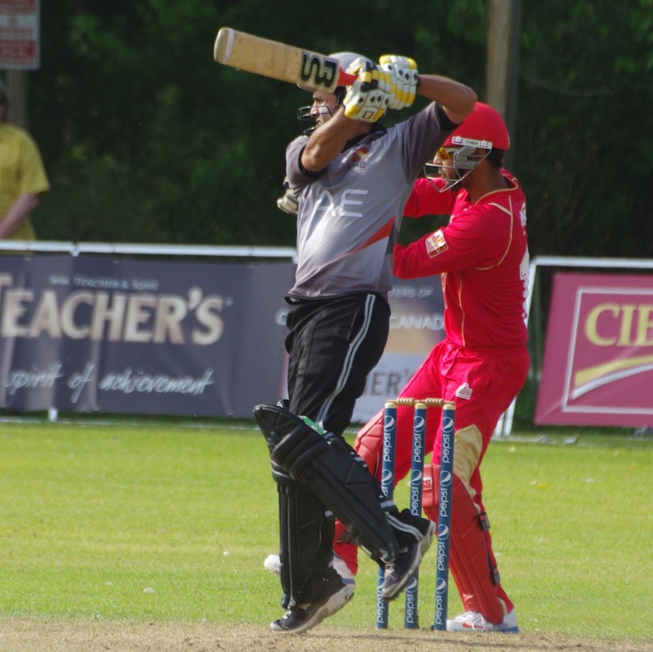 Shaiman Anwar punches off the back foot, Canada v UAE, ICC World Cricket League Championship, King City, August 8, 2013