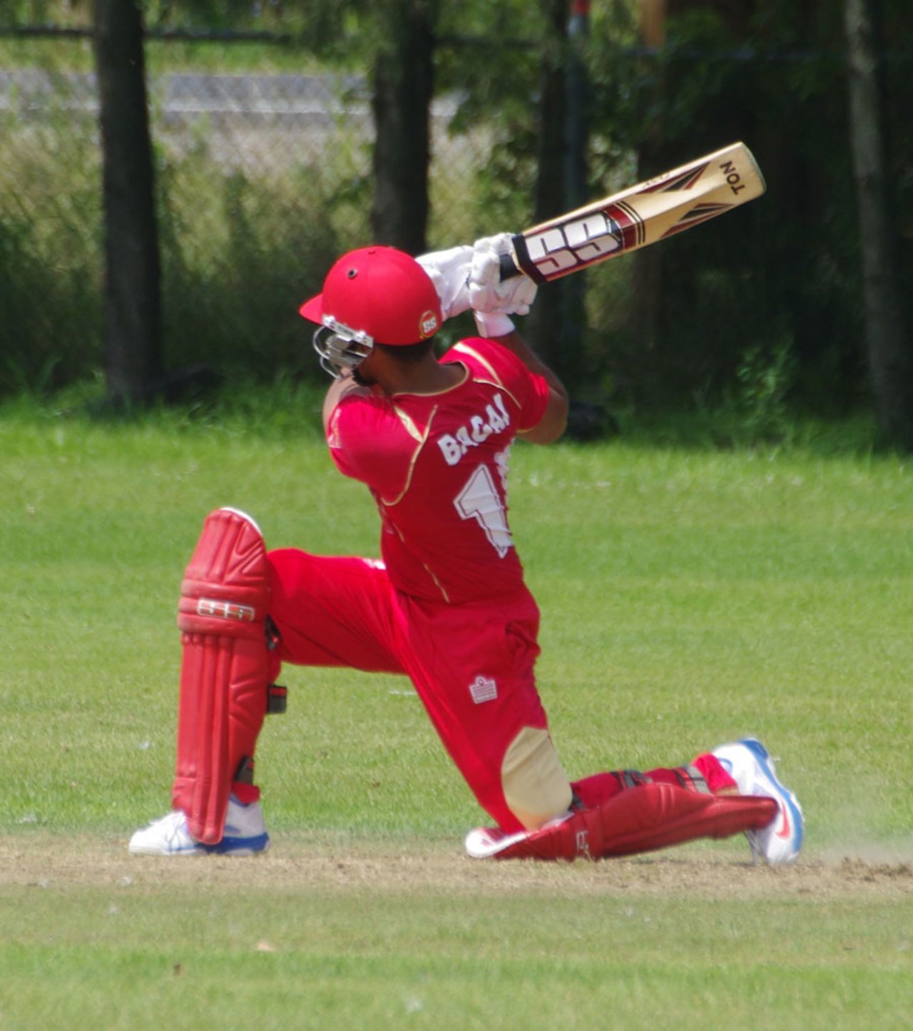 Ashish Bagai slog sweeps the ball, Canada v UAE, ICC World Cricket League Championship, King City, August 8, 2013