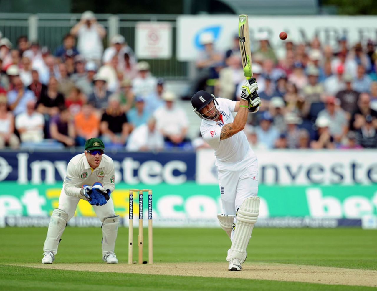 Kevin Pietersen was immediately on the attack against Nathan Lyon, England v Australia, 4th Investec Test, Chester-le-Street, 1st day, August 9, 2013
